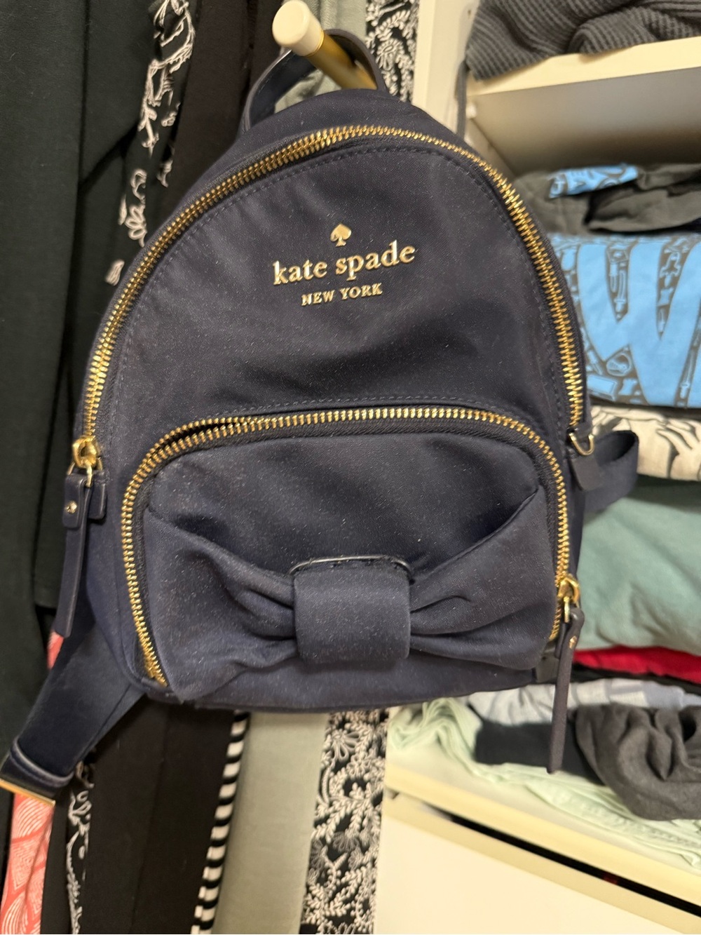 kate spade navy bow mini backpack with gold hardware